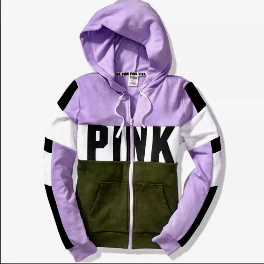 Victoria’s Secret Pink colorblock full zip hoodie sweatshirt top pink hoodie